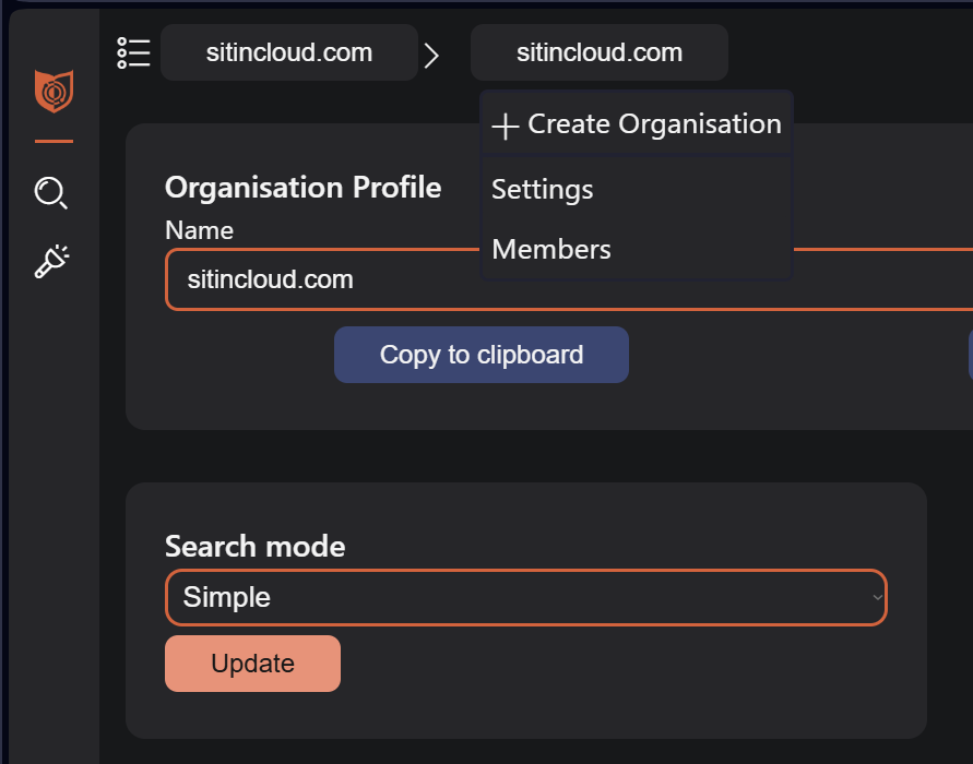 The two modes in the organization settings
